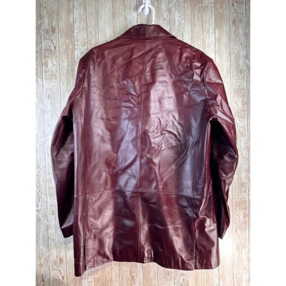 BachRach Leather Jackets Mens L Cranberry Red Button Up Satin Lined Notch Lapel - Picture 2 of 6